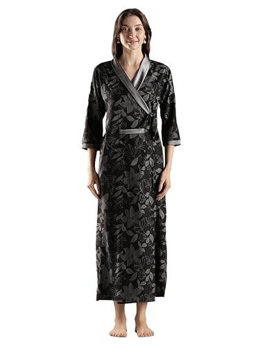 Image of 9shines Label Stylish Cotton Nighty Robe for Women | Front Open Floral Housecoat | Wrap Nighty with Pocket | Adjustable Waist Tie | Plus Size housecoat (HC-2026)