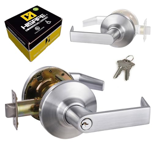 HISAFE Storeroom Grade 1 Commercial Door Locks Heavy Duty Door Lever in Public Buildings, Non-Handed, UL 3 Hour Fire Rated, ADA Compliant, Brass Latch, 2-3/4''Backset, Satin Chrome 26D