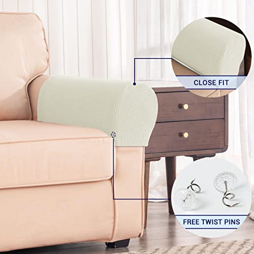 Subrtex Stretch Armrest Covers Spandex Arm Covers For Chairs Couch Sofa Armchair Slipcovers For Recliner Sofa With Twist Pins 2Pcs (Ivory) #TOP4