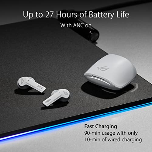 ROG Cetra True Wireless Moonlight White Auricolari Wireless da Gaming (ANC), Bluetooth, 27 Ore di Durata della Batteria, Ricarica Wireless, Controllo Touch, Impermeabile, Bianco - Cuffia gaming - Immagine 5