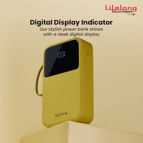 Image of Lifelong Electronics 20000mAh 22.5W Fast Charging Power Bank | 3 Inputs (1 Built-in USB A Cable + 1 C + 1 Lightning Port) & 6 Outputs (3 Built-in Cables + 1 C + 2 A Port) | Small Pocket Size Powerbank