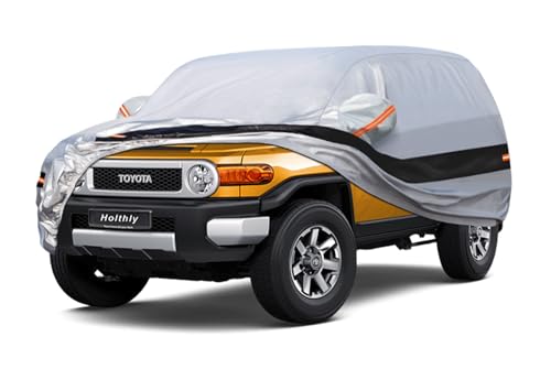 Image of 10 Layers SUV Car Cover Custom Fit for Toyota FJ Cruiser (2006-2017), Waterproof All Weather for Automobiles, Outdoor Full Cover Sun Dust Rain Protection with Cotton. Silver
