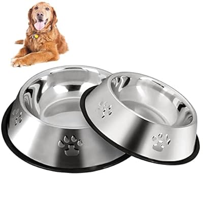 SUOXU Stainless Steel Dog Bowl,Dog Feeding Bowls,Feeder Dog Bowls With Non-slip Rubber Bases,Medium Pet Food Bowls And Water Bowls,Pack of 2