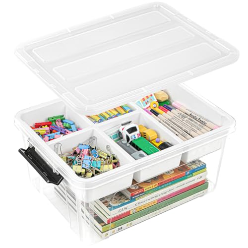 Image of EOENVIVS 17 QT Clear Craft Storage Box with Removable 5-Compartment Tray