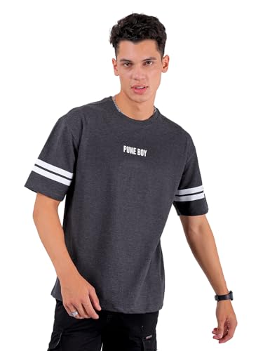 Image of The Indian Garage Co Men Boxy Oversized Placement Print Round Neck Tshirt