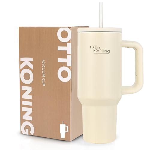 Otto Koning Vaso Térmico 1,2L (40oz) – Termo Café para Llevar Acero Inoxidable Doble Pared – Mantiene Frío 16h y Calor 12h – Botella Agua Sin BPA con Pajita y Asa Ergonómica para Coche y Oficina