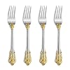 KEAWELL Luxury Salad Forks Dessert Forks Set Set of 4 1810 Stainless Steel 7 Inches Dishwasher Safe Mirror Polished Silverware Fork Set Gold Accent