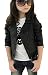 Big Girl's Classic Style Lapel Neck Slim Spring PU Leather Zipper Jacket Coat (9-10T, Black)
