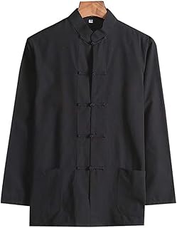 QPZK Men Kung Fu Clothing Traditional Tai Chi Kung Fu Collar Frog-Button Shirt,Chinese Traditional Clothes Long Sleeve Tang Suit, Tai Chi Uniform Wing Chun Shirt