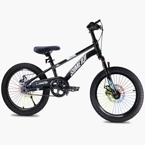 SIMEIQI Kids Bike 18 Inch for Boys and Girls 5-8 Years Old Front Suspension and Dual Disk Brakes Adjustable Handlerbar & Seat with Kickstand
