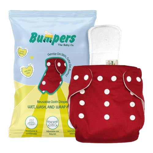 Image of Bumpers Baby Reusable Cloth Diaper with Insert Pad | Leak-Proof, Super Absorbent & Ultra Soft | Adjustable & Washable Cloth Diaper | Prevent Rashes | Freesize 5-17Kg | (3M-3Y), Pack Of 1, Red