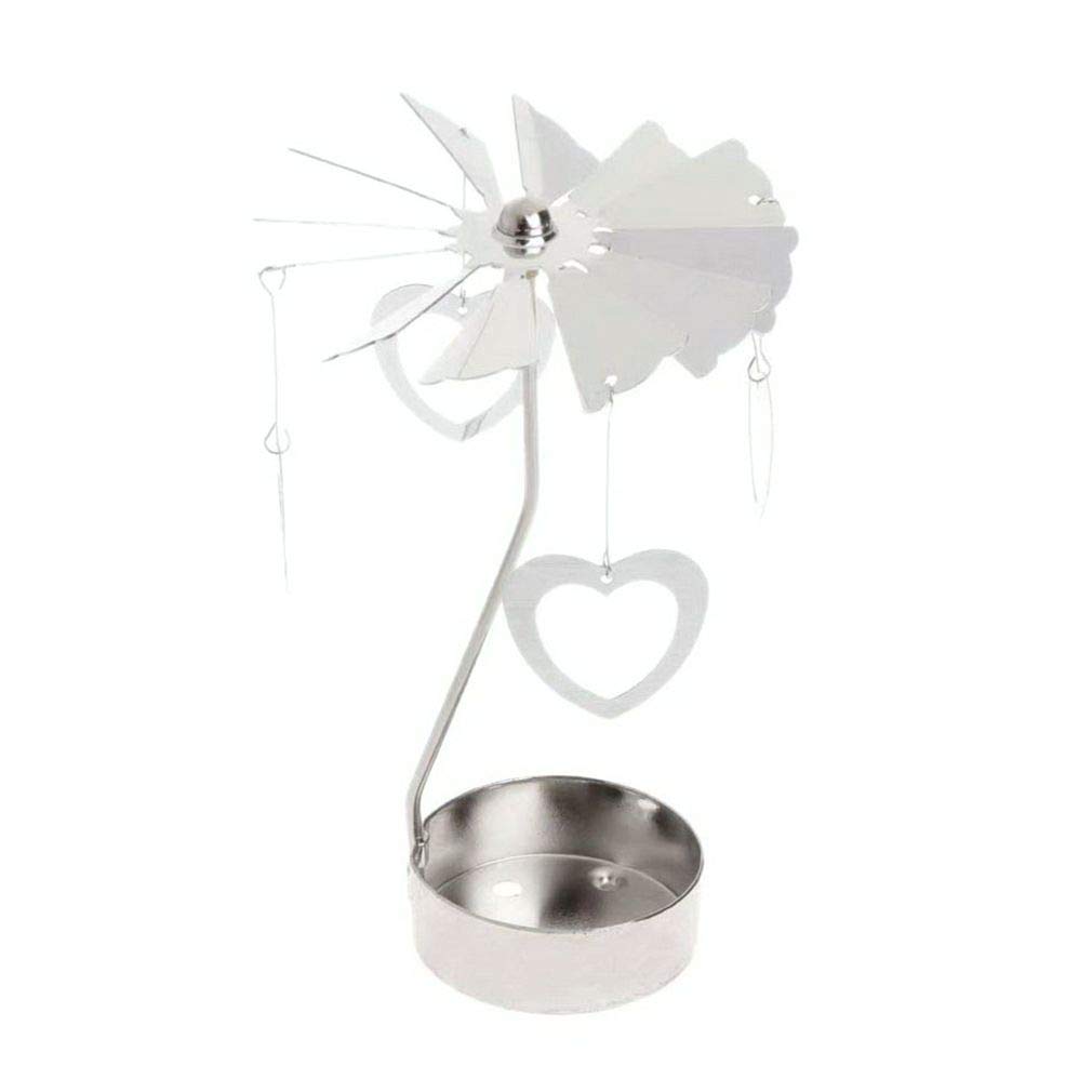 Xiang Ru Candlestick Spinning Tealight Candle T-light Holder for Home Decoration Silver-Holllow Heart