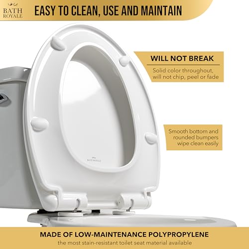 Image of Bath Royale Elongated Toilet Seat BR501-01 Quiet Close, Stain-Resistant and Easy to Keep Clean, Heavy Duty, Fits All Toilet Brands, Executive Series -Biscuit /Linen
