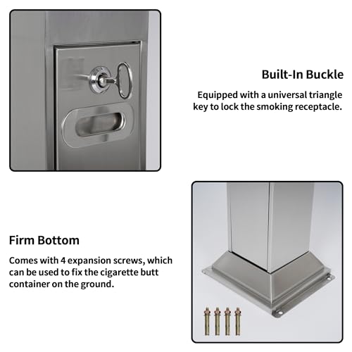 Image of lukar Commercial Trash Receptacle Outdoor Metal Trash Can Heavy Duty Standing Ash Bin for Patios Gardens Hotels Pubs Offices (Silver)