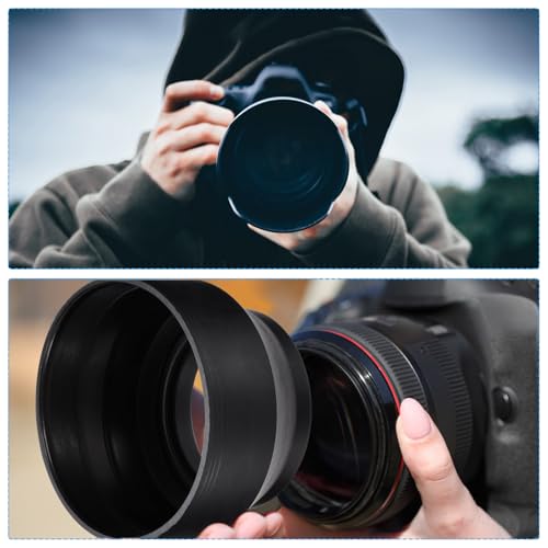 PATIKIL 2 Unidades de Sombrilla para Lente de Cámara de Goma de 49 mm, Plegable en 3 Pasos, Negro, Protector Universal contra el Resplandor con Paño de Limpieza de Fibra y Bolígrafo Limpiador miniatura 7