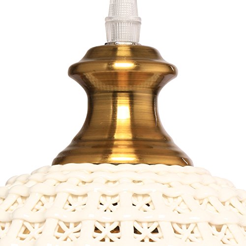 HMVPL Ceramic Plug in Pendant Light Fixture, Unique Swag Ceiling Lamp with 16.4 Ft Hanging Cord and On/Off Dimmable Switch for Kitchen Island Table Dining Room Bedroom Entryway (6.9 inches)