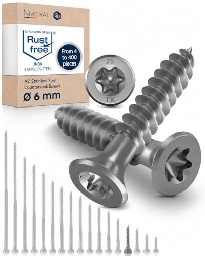 #14-1-3/8'' Tornillos para Madera y Cerca Exterior 6x35mm Acero Inoxidable Cabeza Plana con Rosca Parcial 6mm Fuerte 35mm Largo 100 Piezas Resistente al Óxido A2 miniatura 1