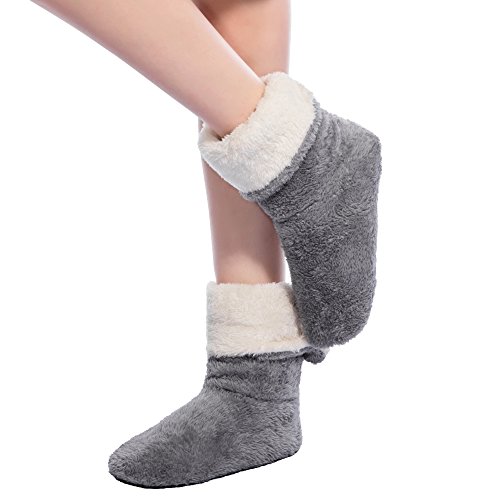 Fralosha Women'S Slipper Sock Coral Velvet Indoor Spring-Autumn Super Soft Warm Cozy Fuzzy Lined Booties Slippers (27Cm) Grey thumb #2