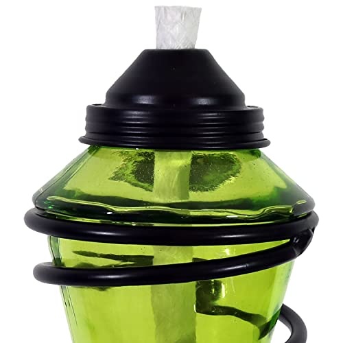 Sunnydaze Glass Patio Torch With Metal Swirl -25- To 66-Inch Adjustable Height -Set Of 2 - Green #TOP3