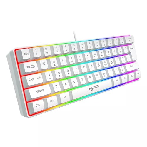 Image of HXSJ V700 Wired Gaming Keyboard RGB Streamer Wired Keyboard 61-key Gaming Keyboard for Game /Office Black (White)