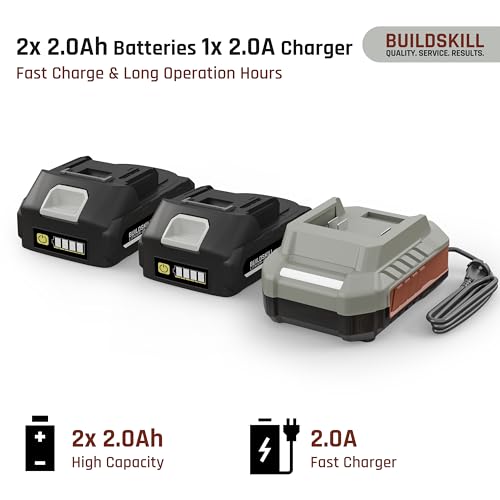 Image of BUILDSKILL 21V - 1 /2 inch 400NM BLDC Cordless Impact Wrench Set | 2 x 2.0Ah Battery | 10 Pcs Socket + 10 Pcs Screwdriver Bit | LED Light | 3400-4500 RPM | 2800-3200 Impact Rate | 2.0A Fast Charger