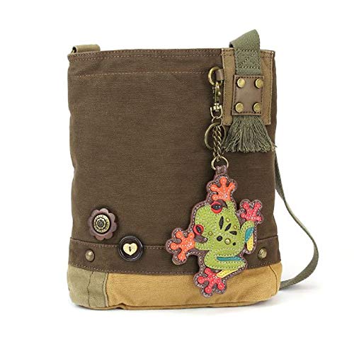 Patch Crossbody Frog Bag Canvas School Travel Dark Brown & Coin Purse #TOP29