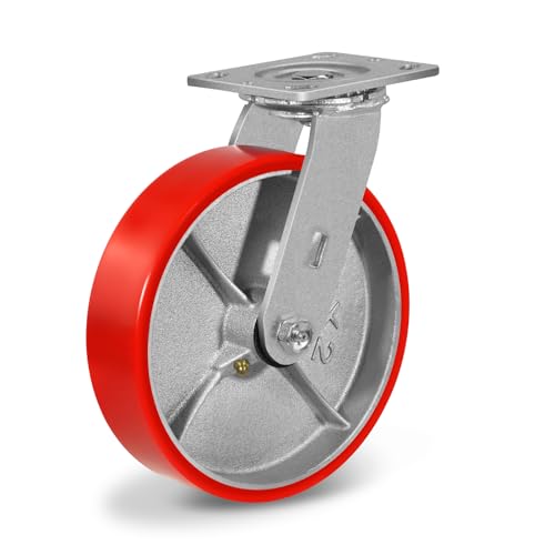 Heavy Duty Caster, 8"X 2" Industrial Caster with Polyurethane Wheel, 1500lbs Load Capacity Per Caster Wheels for Toolbox Workbench (1Pack Swivel)