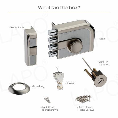 Image of LAPO Mega Bolt Heavy Duty Main Door Lock, Four Bullet Deadbolt Security Lock Set, One Side Key System, Reversible for Left & Right-Hand Wooden Doors, Rust-Resistant, 3 Years Warranty(Matt Finish)
