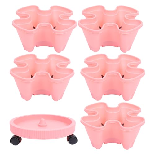 VALICLUD Fioriera Impilabile da Giardino a Torre Ruote Set 6 Vasi per Fragole e Erbe Aromatiche Plastica Resistente alle Intemperie Vaso Verticale Salvaspazio per Esterni e Interni