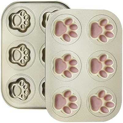 AOGVNA 6-Cup Madeleine Pan Nonstick Small Baking Pan Cat Baking Mold Heavy Carbon Steel, 2 Pack(Golden)