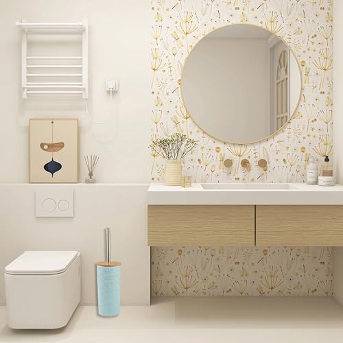 Image of Toilet Brush & Holder Set - Baby Blue, Plastic Nylon Bristles, Ceramic Handle & Holder, Porcelain Surface, Medium Firmness