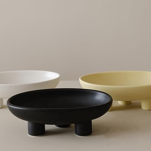 Vista 23 de WENSHUO Frutero de cerámica de tres patas para encimera de cocina, cuenco decorativo para decoración de mesa, cuencos grandes ovalados de 10 Crema