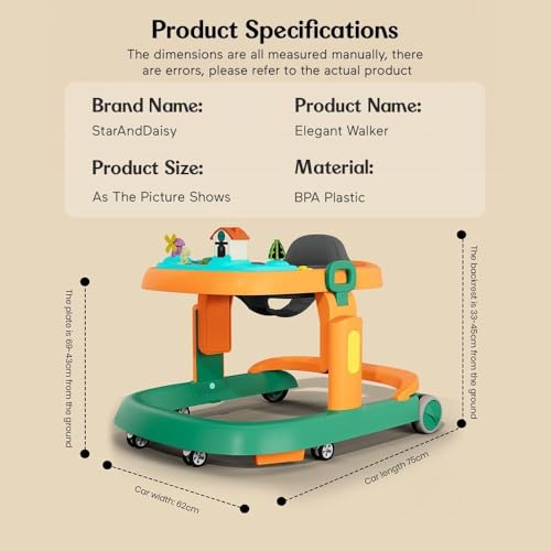 Image of StarAndDaisy Elegant Baby Walker 6 to 18 Months / Walker for Kids Girl Boy with Anti Fall Brake Pads, 3 Speed Height Adjustment, Multi-Level Seat Adjustment, Recreational Music Toy Bar, (Elegant Orange-Green)