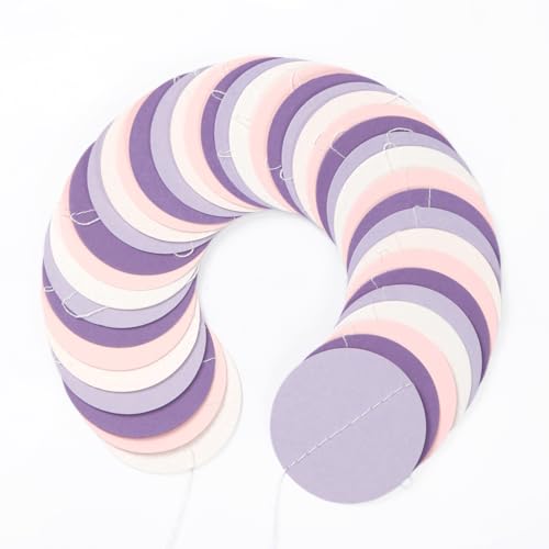 Image of Purple-Pink White Party-Decorations Paper Garland - 52ft Lavender Birthday Streamers Banner, Lilac Baby Bridal Shower Wedding Bachelorette Hanging Supplies Decor Hugfond