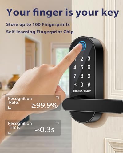 Image of Fingerprint Door Lock, Keyless Entry Door Lock, Smart Lock with Handle for Front Door and Bedroom, WiFi Remote Control, Electronic Digital Keypad with Knob, Auto-Lock