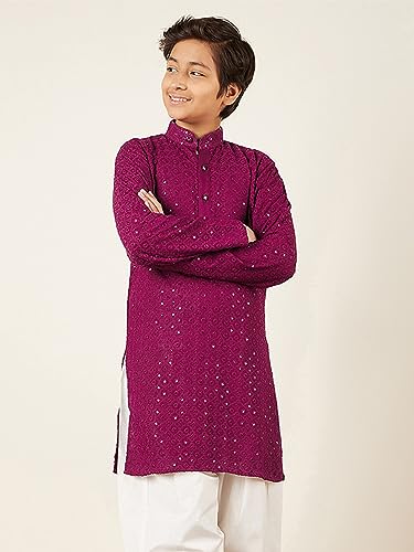 Image of AJ DEZINES Chikankari Kurta For Boys- Ethnic Wear | Embroidery Chikankari Sequined | Traditional & Festive Outfit | Cotton Stylish Boys Kurta | Perfect For Wedding & Family Function
