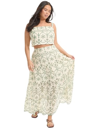 Women's Plus Size Eyelet Scalloped Hem Maxi Skirt