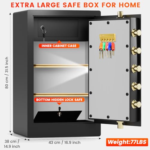 [31.5" Tall] Extra Large Home Safe Fireproof Waterproof, Heavy Duty Steel Safe Box with Fireproof Bag, Combination Lock and Inner Cabinet, Fire Proof Safes for Home Documents Valuables