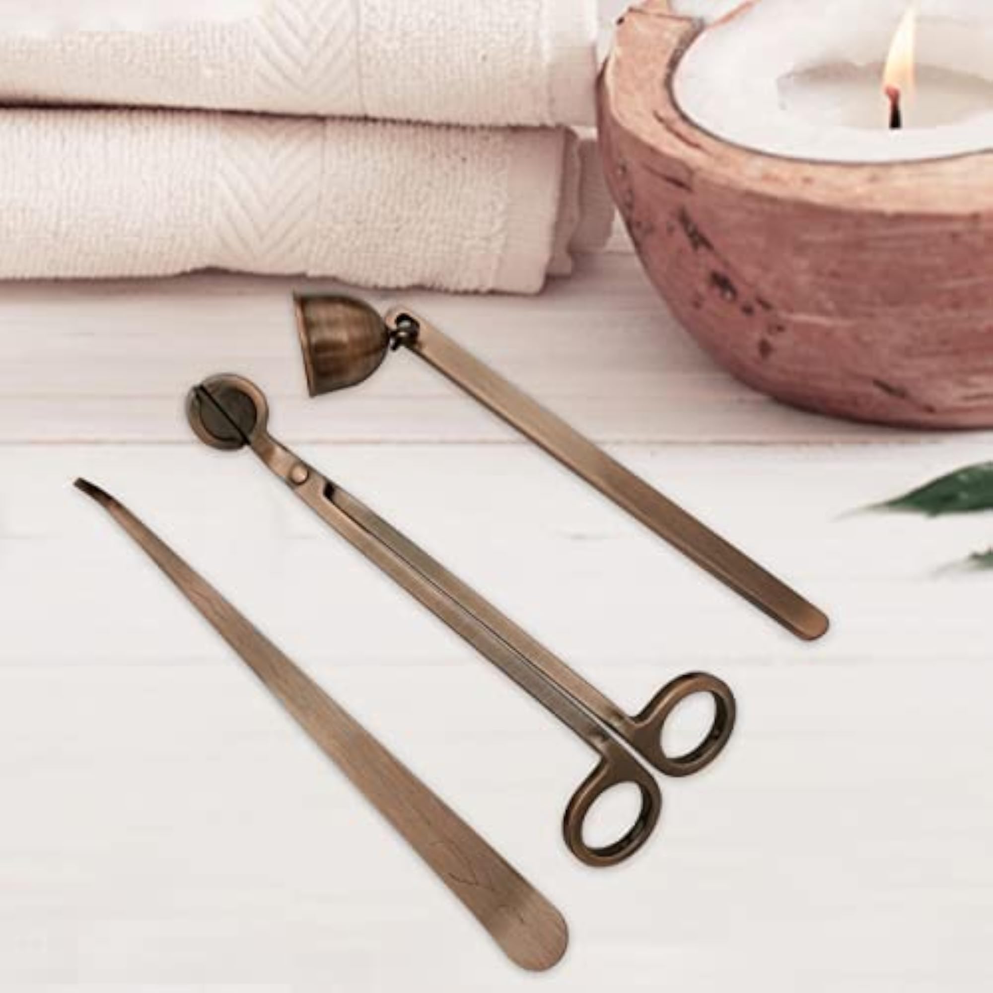 Candle Accessory Set Wick Flame Snuffer Extinguisher Set, Thanksgiving Red Brass