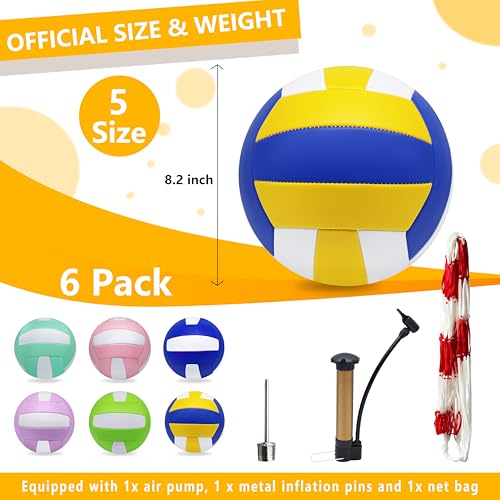 Image of Magicorange Volleyball,6 Pack Official Size 5 Volleyballs,Multicolored
