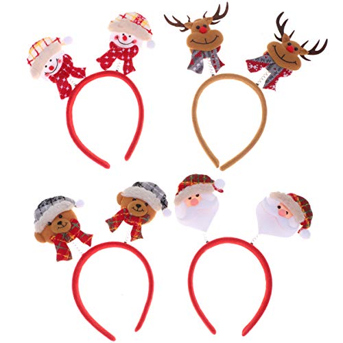 Lurrose Diademas navideñas de 4 piezas diadema de muñeco de nieve con oso de asta de santa cabeza de navidad bopper dibujos animados sombreros de primavera para niños niñas Cover