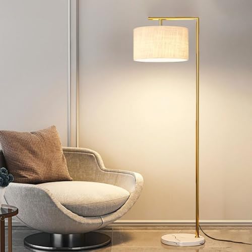 63.4" Linen Floor Lamp with Marble Base Gold Tall Pole Lamp E27 S...