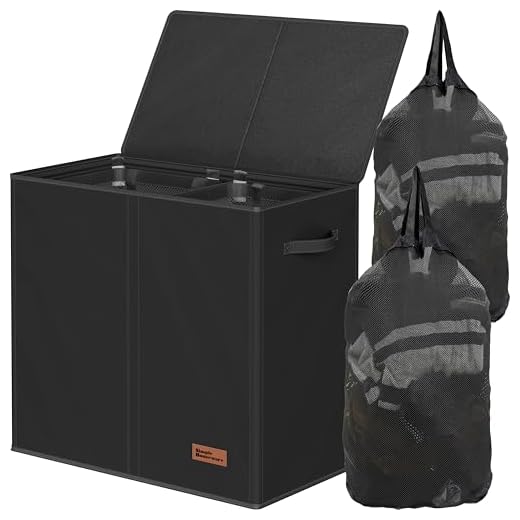 SimpleHouseware Double Laundry Hamper with Lid and Removable Laundry Bags, Black