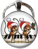 Llavero de ratón de Navidad en el piano, joyería de día festivo, ratones, arte de cristal, joyería de fotos, regalos personalizados