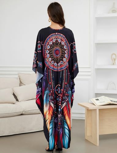 Image of KECVOT Kaftan Dresses for Women Plus Size Batwing Sleeve Caftans Long Bathing Suit Cover Up Maxi Beach Dress Loungewear