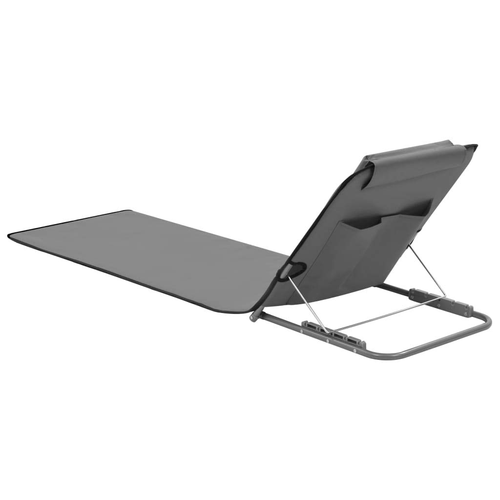 Set di 2 stuoie da spiaggia pieghevoli in acciaio e poliestere, grigio | Materassino portatile da giardino con schienale regolabile, poggiatesta e pratico vano portaoggetti.