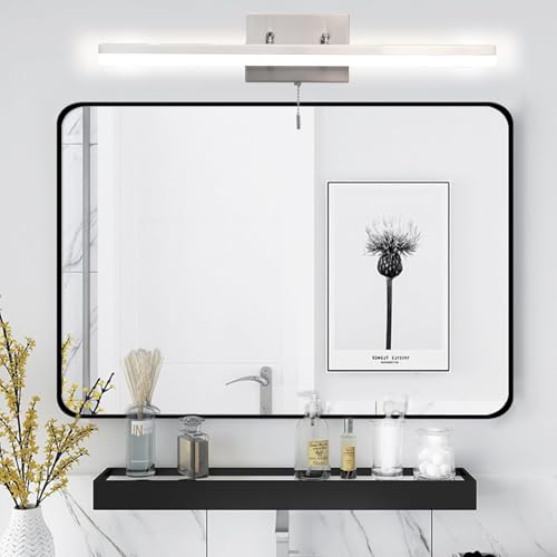 Image of 24 Inch Modern Brushed Nickel Bathroom Light Fixture, 180 Rotatable LED Chrome Vanity Light Bar for Over-Mirror Use, 12W Bathroom Sconce Wall Lighting with Switch on /Off