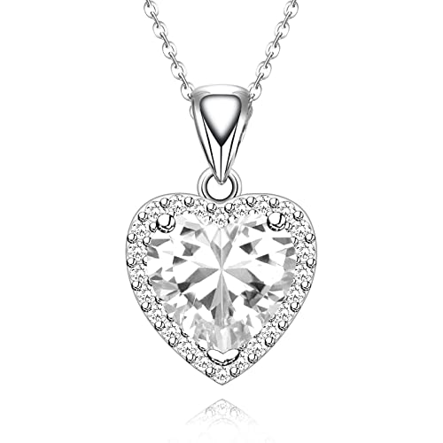 GZWHD Love Heart Pendant Necklaces for Women Girls Cubic Zirconia Birthstone Gift Valentine's Day/Mother's Day/Christmas/Anniversary/Birthday Gift for Mother/Wife/Friend/Daughter/Lover Wedding/Prom/Party Necklace Pendant