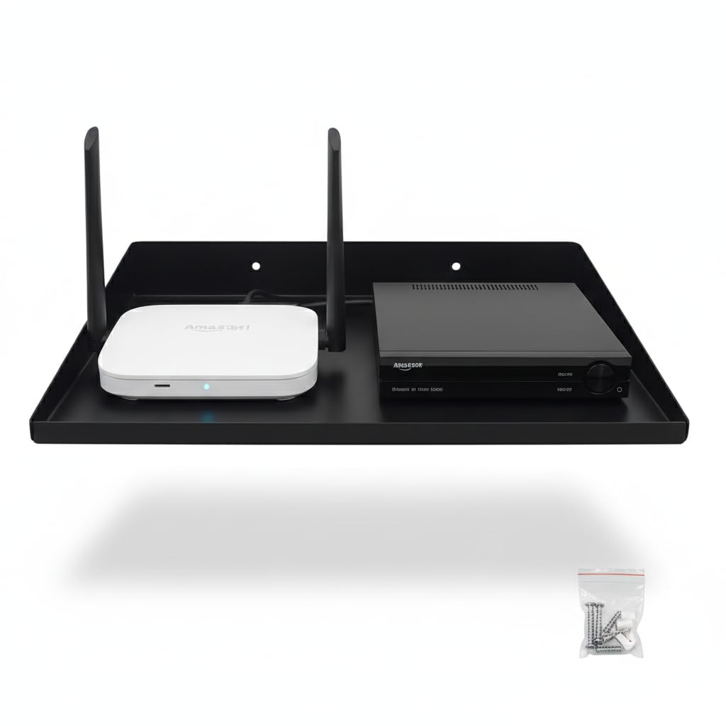 SHUCHI ESSENTIALS Heavy-Duty Wall-Mount Metal Shelf 12x10 – Floating Shelf for Projector, Router, TV Setup Box | Matte Black Organizer for Kitchen, Bathroom & Home Decor