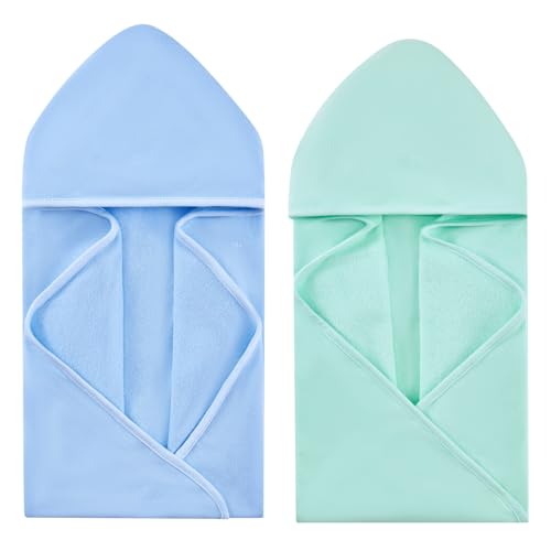 Image of SYNPOS 2 Pack Baby Hooded Bath Towel Sets, Newborn Boy Girl Shower Washclothes with Hood, Soft Absorbent Towels for Babies, Toddler, Infant, Registry Gifts (Blue + Green, 30.00" x 30.00")